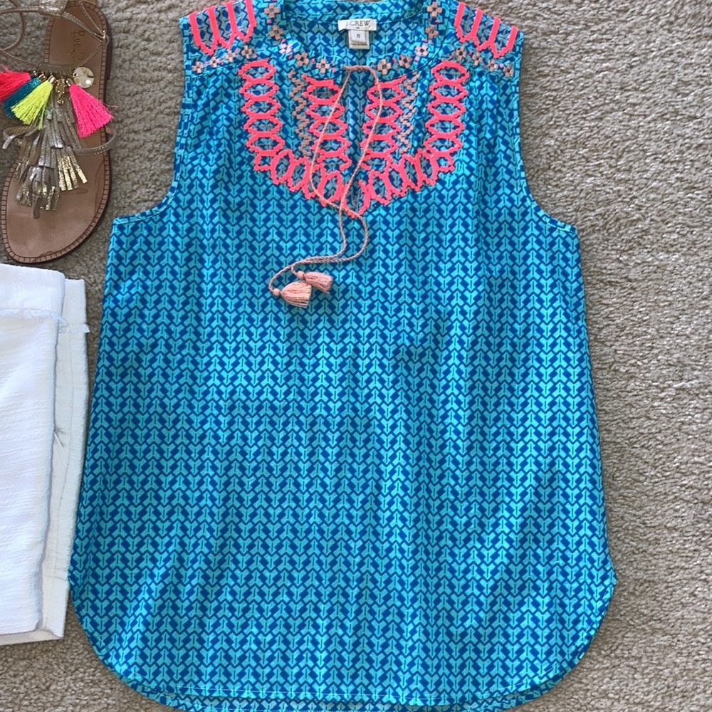J. Crew Embroidered, Tassle Tie Tank - Picture 2 of 5
